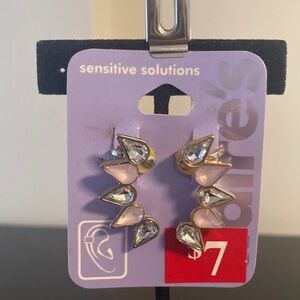 Claire's Gold Earrings with Pink and Clear Teardrops